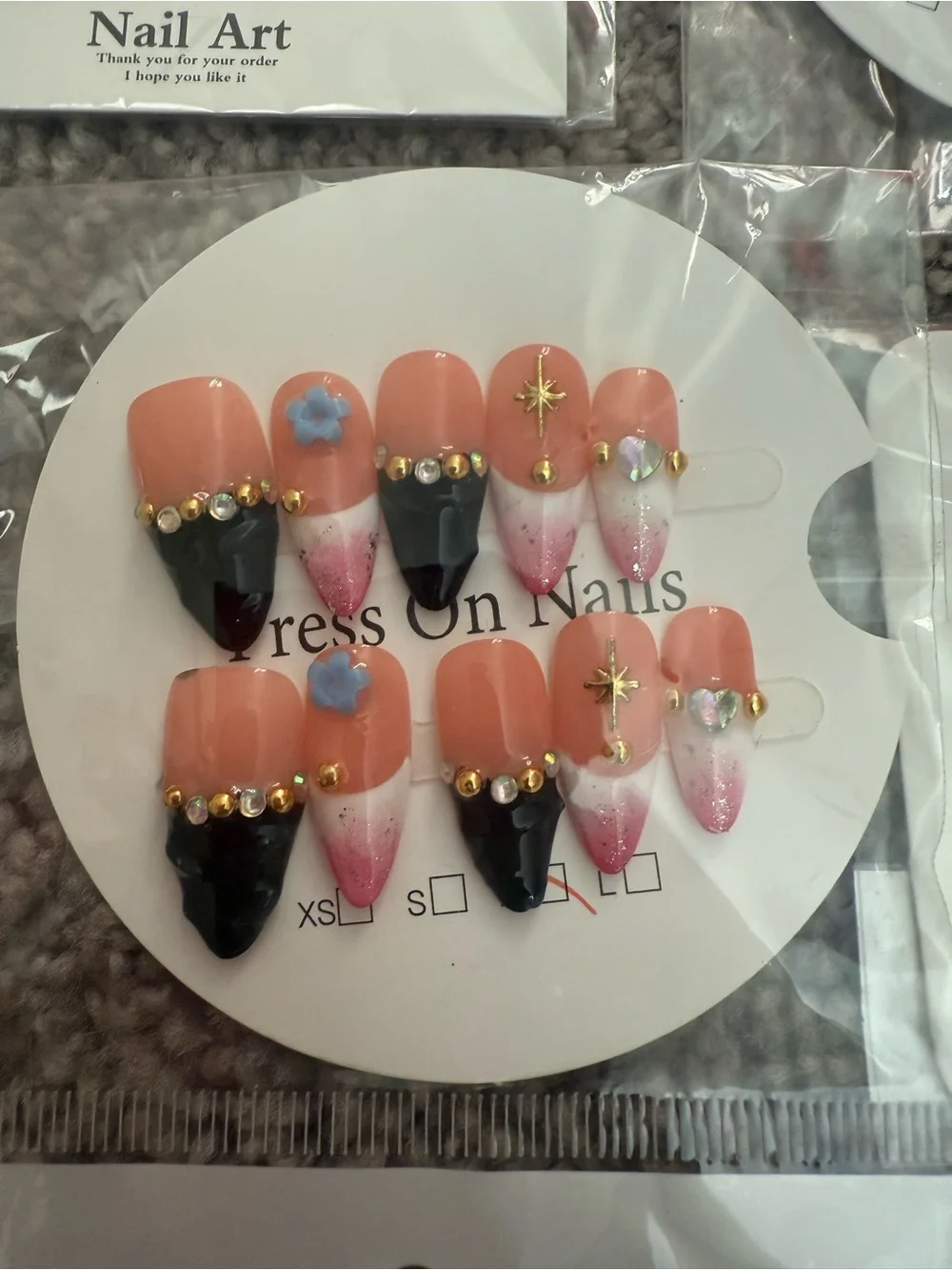 Assorted Pink & Black Press-On Nail Set bundle SIZE M – Decorative Nail Art